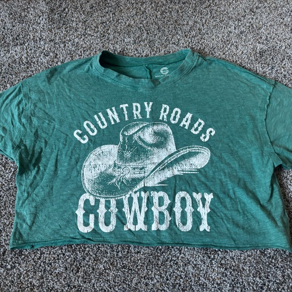 Tops - Women’s pre loved size XS extra small Green Cowboy Graphic Shirt